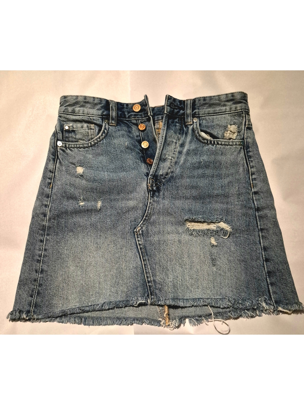 &Denim Brand Distressed Button-Skirt - Size 4